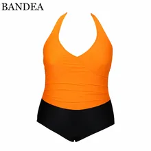 BANDEA сексуальный оранжевый черный лоскутный купальник женский цельный купальник крест купальный костюм монокини с хомутом бикини-боди