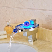 Luxury Led Faucet Bathroom Basin Faucet Brass Chromed led Waterfall Taps Water Power Basin led Mixer