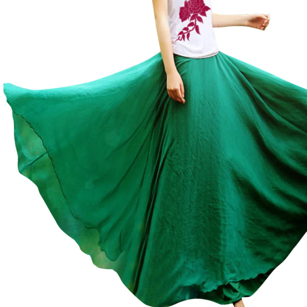 Модная дизайнерская Летняя женская юбка Boho Maxi однотонная длинная юбка с эластичной резинкой на талии вечерняя пляжная Винтажная летняя юбка