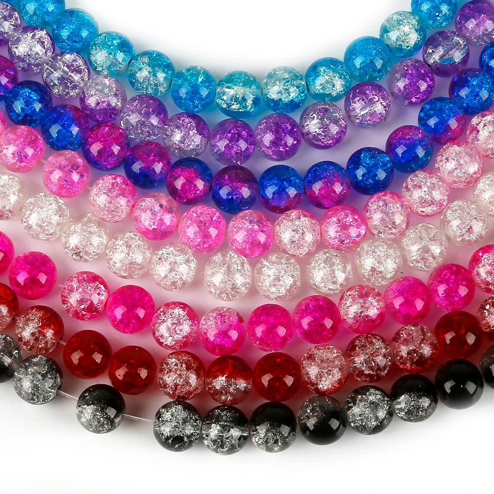 4 6 8 10mm Double Colored Crackle Glass Beads Round Loose Spacer Beads For Jewelry Making DIY