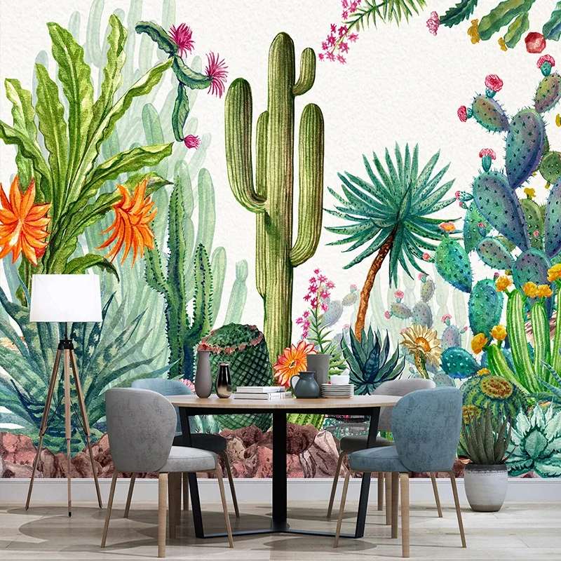 Custom 3D Photo Wallpaper Hand Painted Banana Leaf Cactus Self-adhesive Sticker Mural Living Room Sofa Background Wall Painting