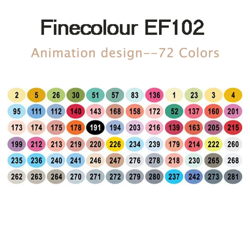 Finecolour EF102 двухсторонняя кисть для рисования 36/72/160 мягкая фломастера рисовать Архитектура/одежда/Промышленность/Дизайн интерьера - Цвет: 72 animation EF102