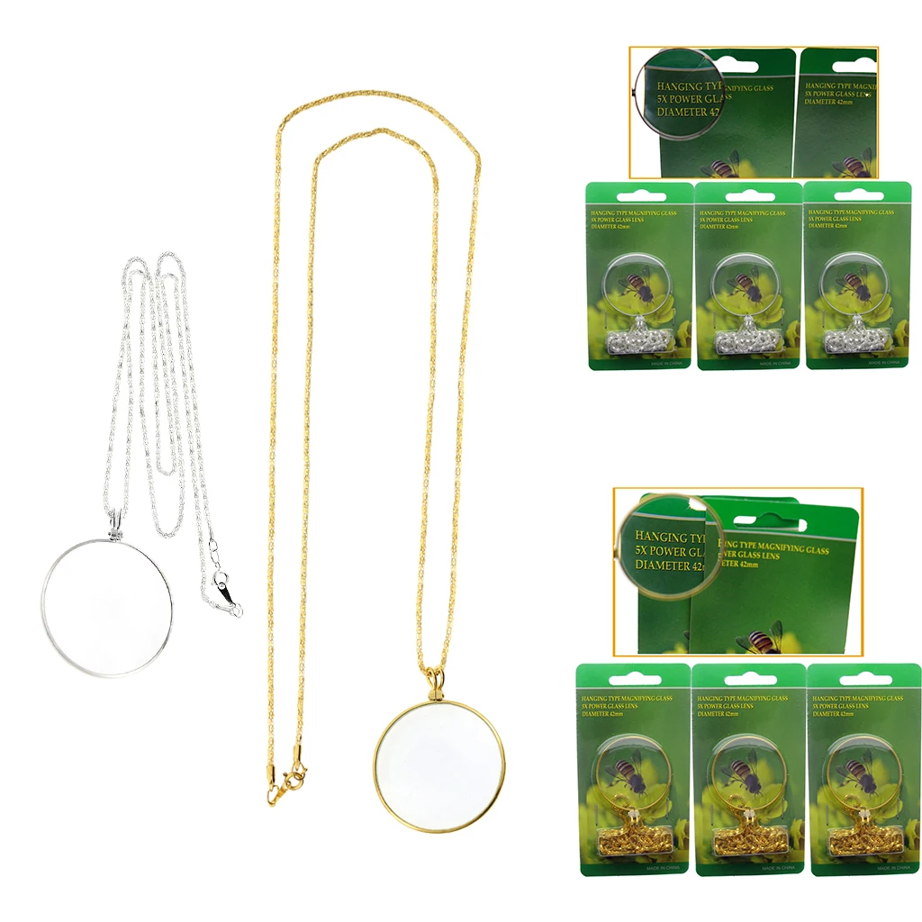 Pocket Vintage Magnifying Glass Necklace Chain Elderly Reading Magnifier Loupe Jewelry Hobbies Crafts Pendant 5X