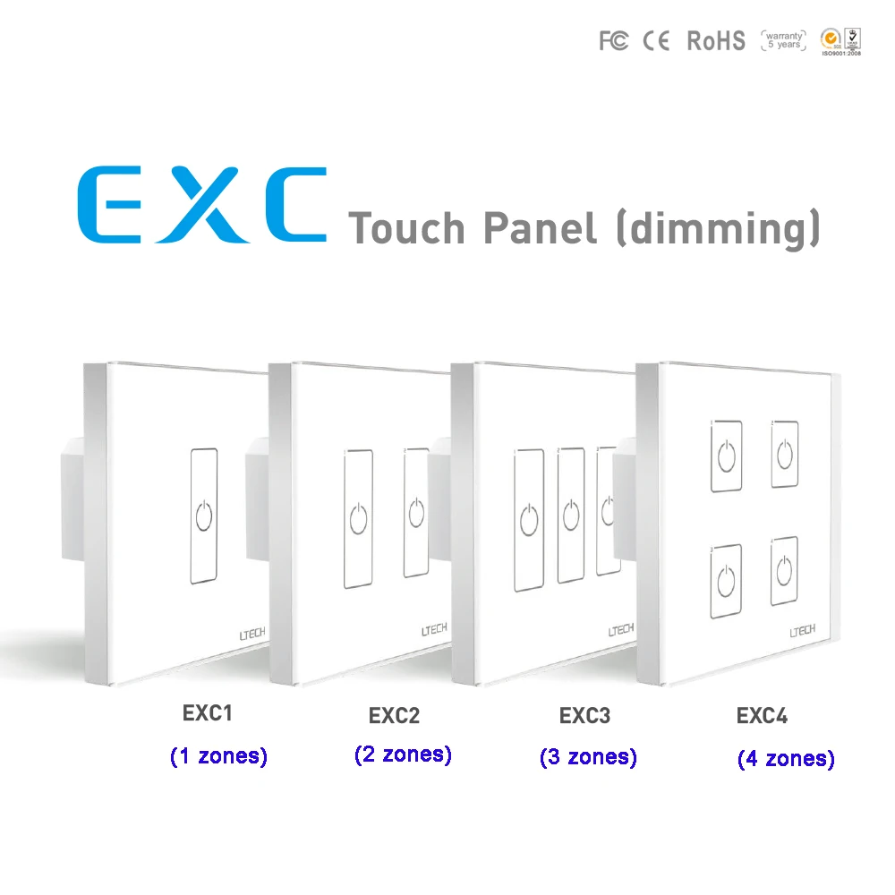 

LTECH EXC1/EXC2/EXC3/EXC4 Wall Mount DMX AC100-240V 2.4GHZ RF 1 2 3 4 zone led Dimming Touch Panel For LED Strip Light Lamp Tape