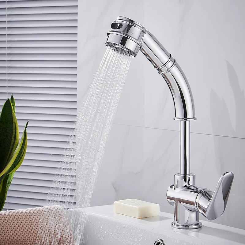 

BAKALA Hot Cold Chrome Bathroom Basin Faucet Pull out Kitchen Sink Faucet Elevated Flexible Basin Sink Mixer Torneira BR-2018A47
