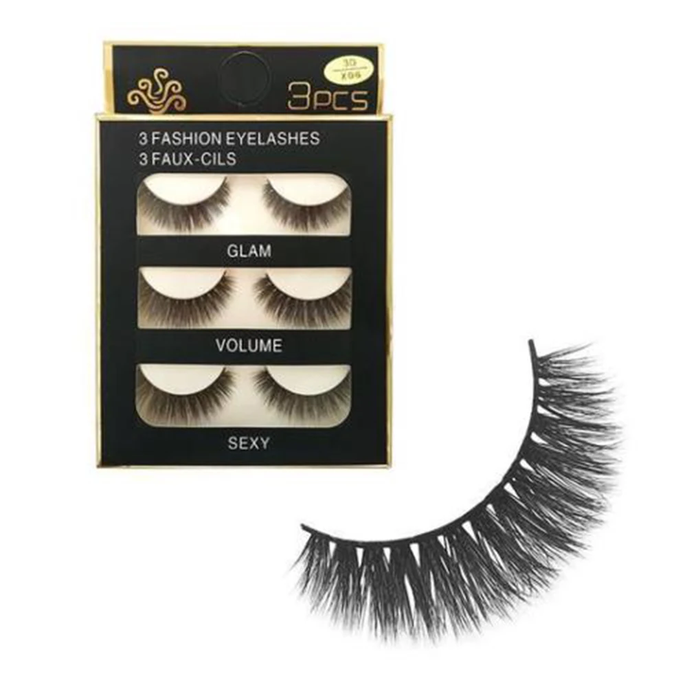 New 3 Pairs Long Natural Makeup Black Handmade Thick Fake False Eyelashes Eye Makeup Tool