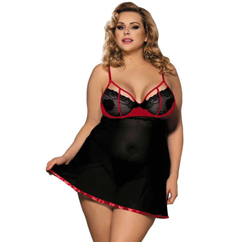 

Sexy Bielizna Women Baby Doll Sexy Lingerie Hot Plus Size Black See Though Floral Babydoll Dress Exotic Clothing R80245