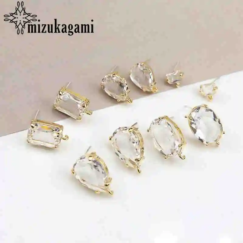 High Quality Golden Zircon Crystal Geometric Base Earrings Connector 10pcs/lot For DIY Fashion Drop Earrings jewelry Accessories