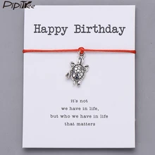 Pipitree, regalo de feliz cumpleaños, pulsera clásica con dije de tortuga para mujeres, hombres, niños, mejor deseo, pulseras, joyería de cordel rojo de la suerte