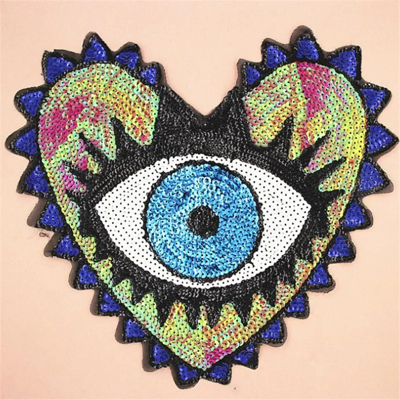 

Fashion patch 33cm Large Punk eye heart Logo suquins Diy women Embroidery patches for clothing applique Stickers Free Shipping