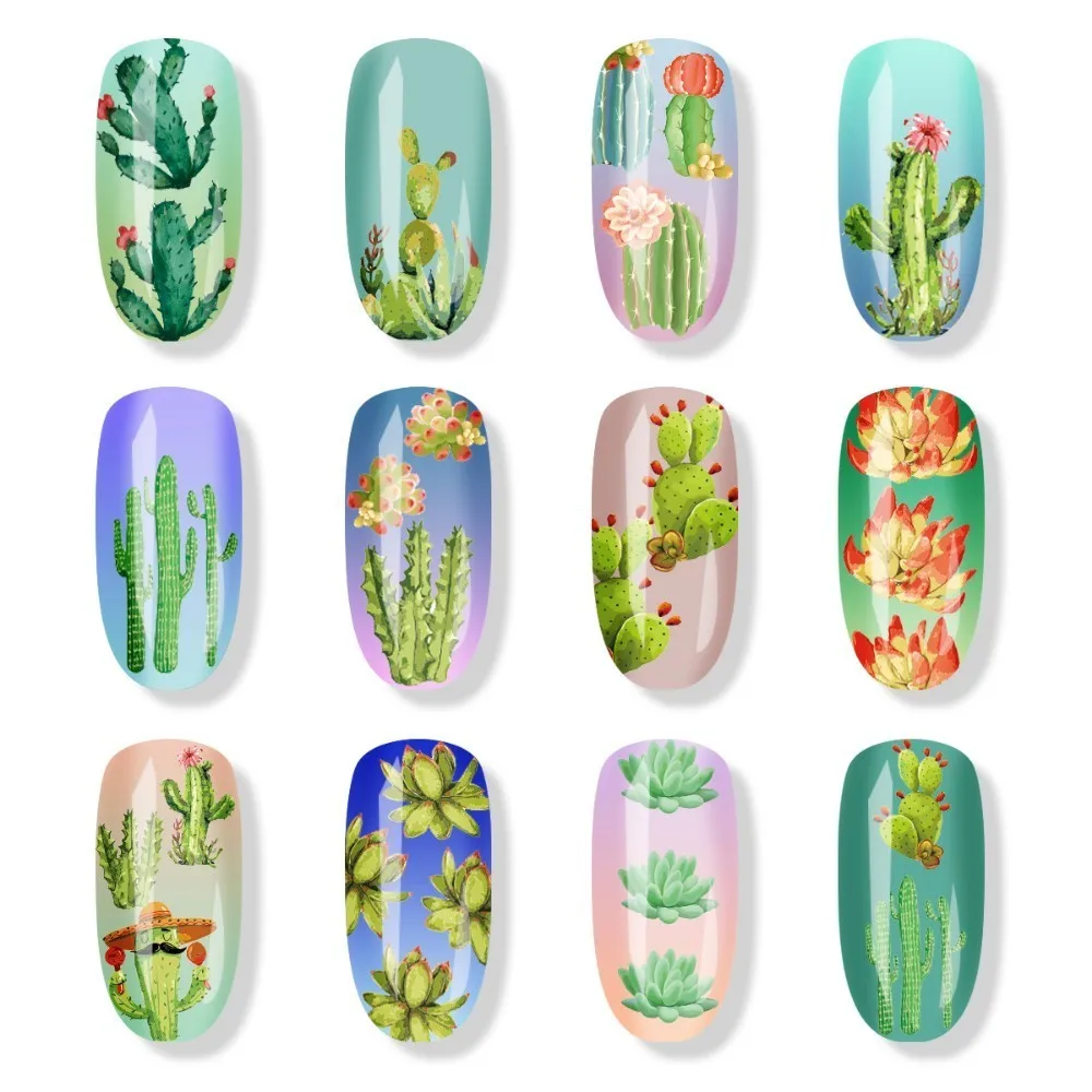 BeautyBigBang Nail Art sticker s Зеленый Кактус в горшках алоэ изображения маникюрный Водные Переводные картинки наклейки для ногтей художественные украшения обертывания BBB035