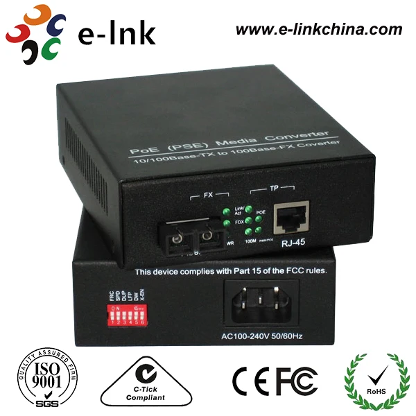 SM Dual Fiber 20KM 10/100/1000Mbps 15.4W PoE Media Converter Built in