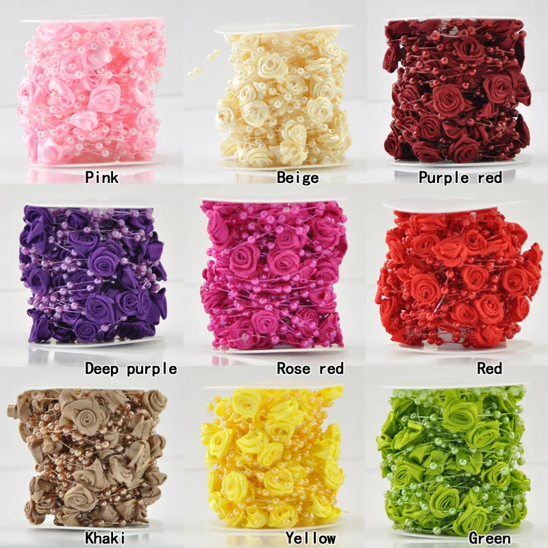 

A Roll 10 Meters Fishing Line Artificial Pearls Beads Handmade Silk Rose Chain Garland Flower DIY Wedding Party House Decoration