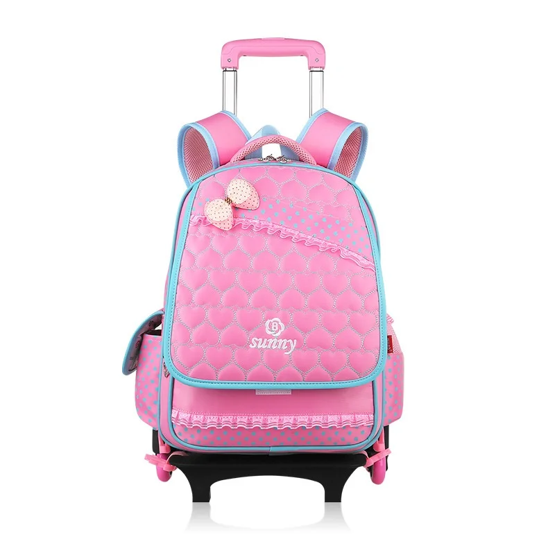 Detachable nylon school bags kids backpack with guide wheel children