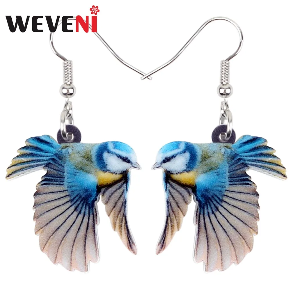 

WEVENI Acrylic Lovely Blue Tit Bird Earrings Big Long Dangle Drop Fashion Jewelry For Women Girls Teens Kids Animal Charms Gift