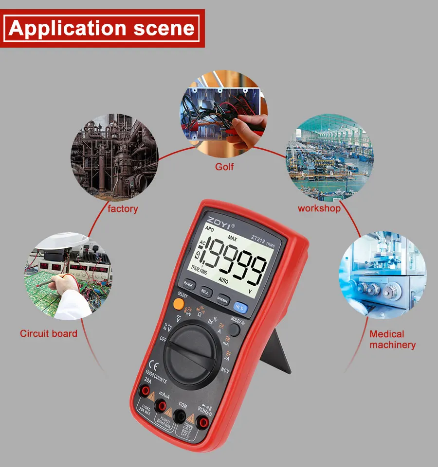 RZ мультиметр Ручной Автоматический цифровой мультиметр True-RMS Диапазон 19999 отсчетов AC/DC Напряжение Ток вольтметр Емкость Ом метр