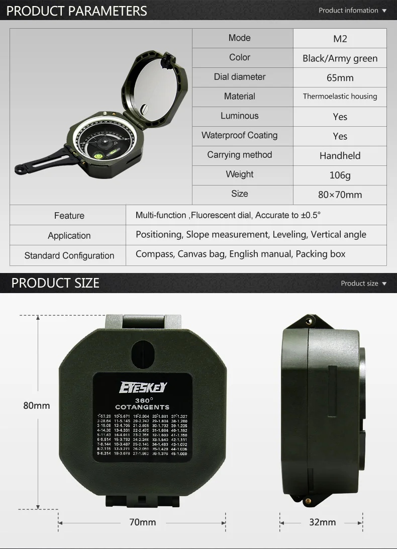Equipamento de Sobrevivência de Acampamento Bússola de Bolso Acampamento ao ar Bússola Geológica Eyeskey Profissional Handheld Leve Militar ao ar Livre Bússola 2 Eyeskey bússola geológica profissional handheld leve bússola