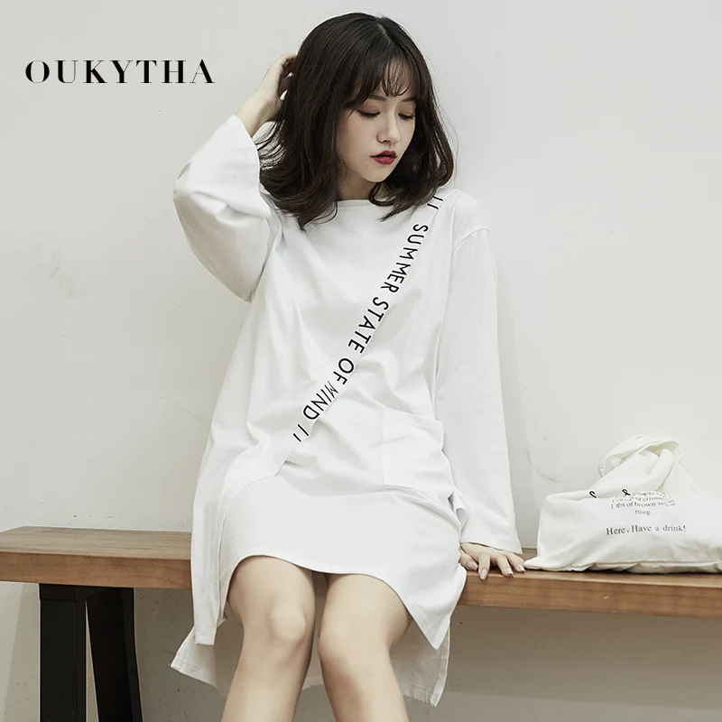 Women's Dress Spring Causal Dress Women Mini Straight Dresses 100% Cotton Long Sleeve Women's Clothing 2019 Female White Dress
