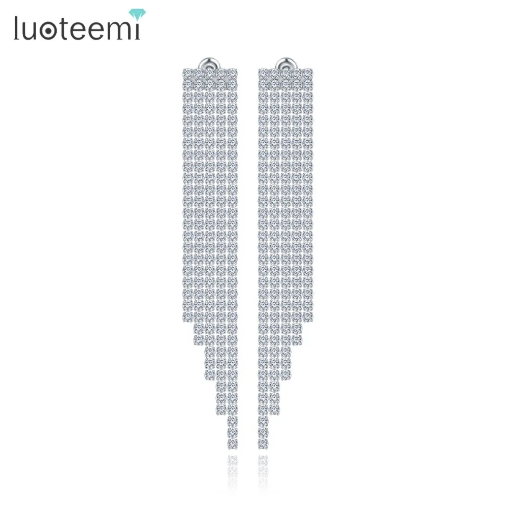 

LUOTEEMI New Luxurious Long Tassel Drop Earrings CZ Crystal Bridal Wedding Jewelry boucle d'oreille Dangle Brincos for Women