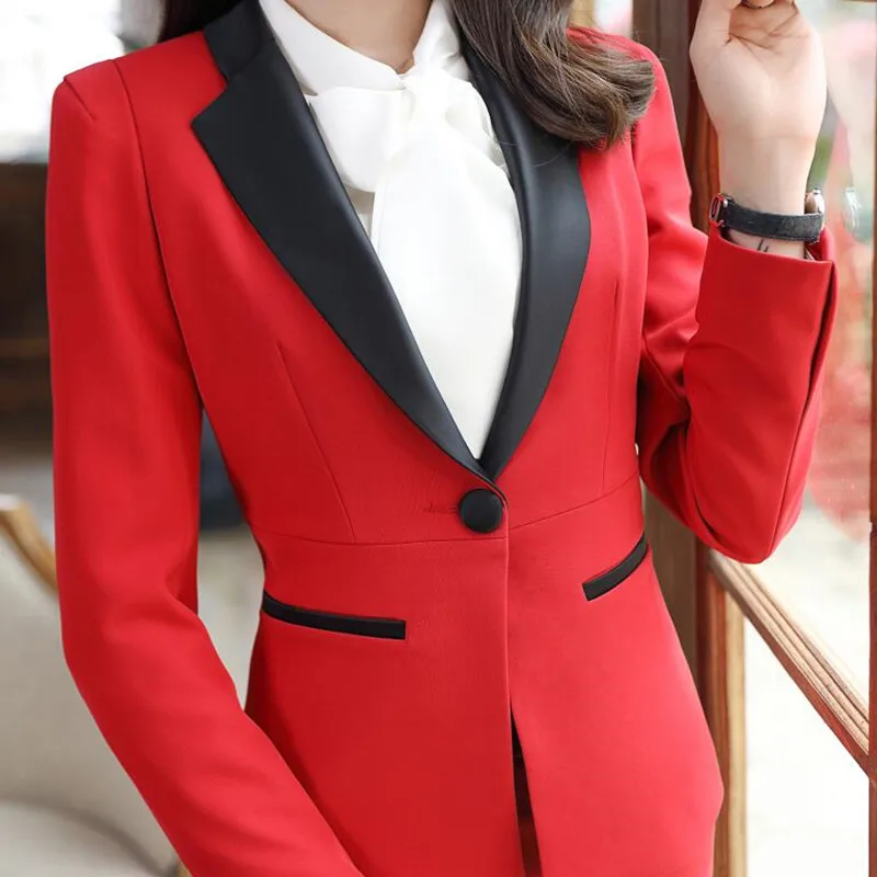 Ensemble Manches Skirt Nouveau Mode And Formelle Skirt blue Skirt Uniformes Plus Longues La Black Dames Travail Taille Caot Bureau Patchwork Jupe Femmes À Blazer red Coat Et Entreprise Costumes I8IqC