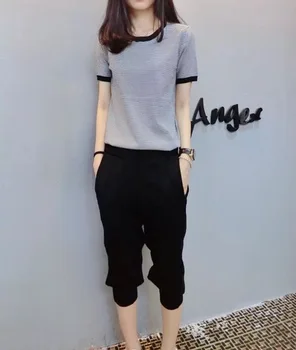 

Large Size 2 Piece Set Women Elastic Waist Tracksuit For Women Stripe Women's Tracksuits Casual Two Piece Set Pullover Tracksuit