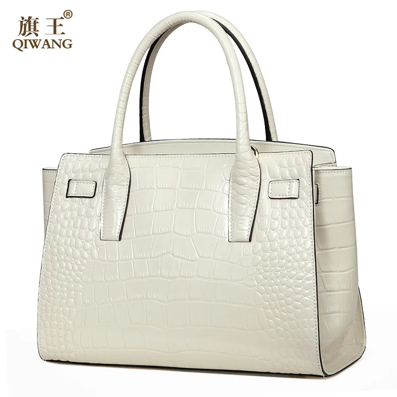 Original White Women Bags Handbags Genuine Leather Ladies Crocodile