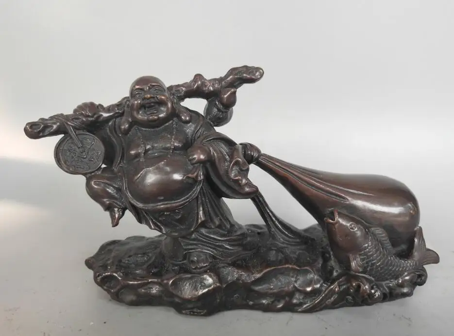 

China pure brass cloth bag maitreya Buddha purple statue