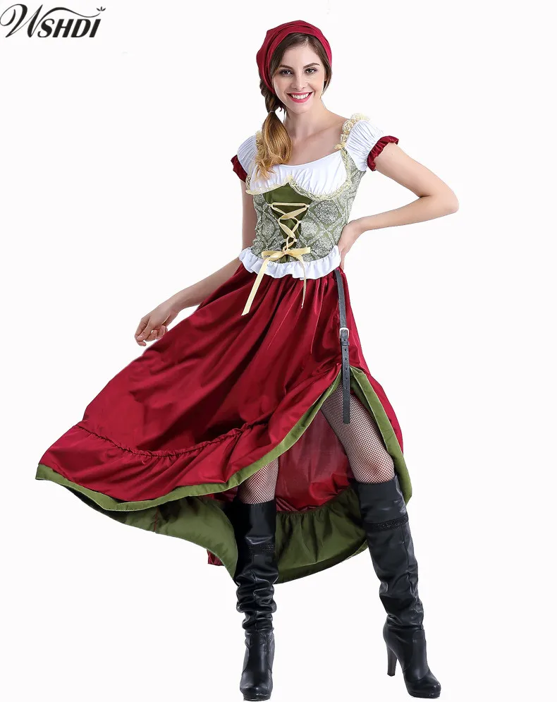 

3Pcs/set Women Germany Oktoberfest Costume Traditional Bavaria Beer Dirndl Outfit Wench Beer Maid Fantasia Fancy Dress
