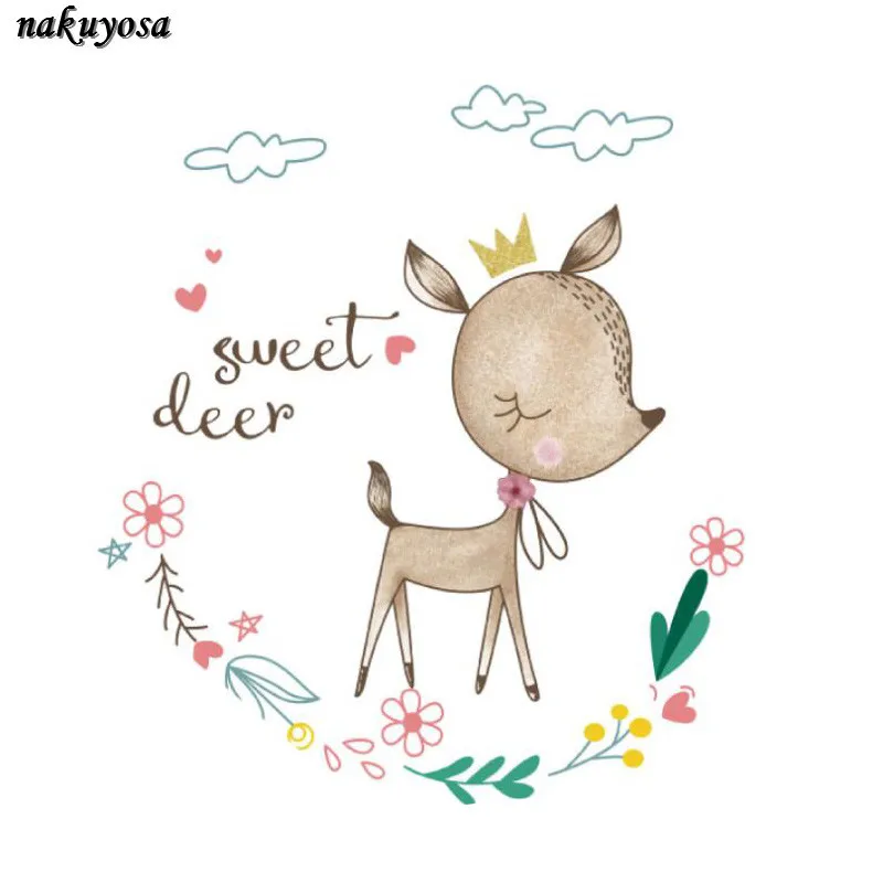 5pcs Iron Patches Girls sweet deer Badges DIY Accessory Heat Transfer Washable Clothing Deco New Design Stickers For Clothes | Дом и сад