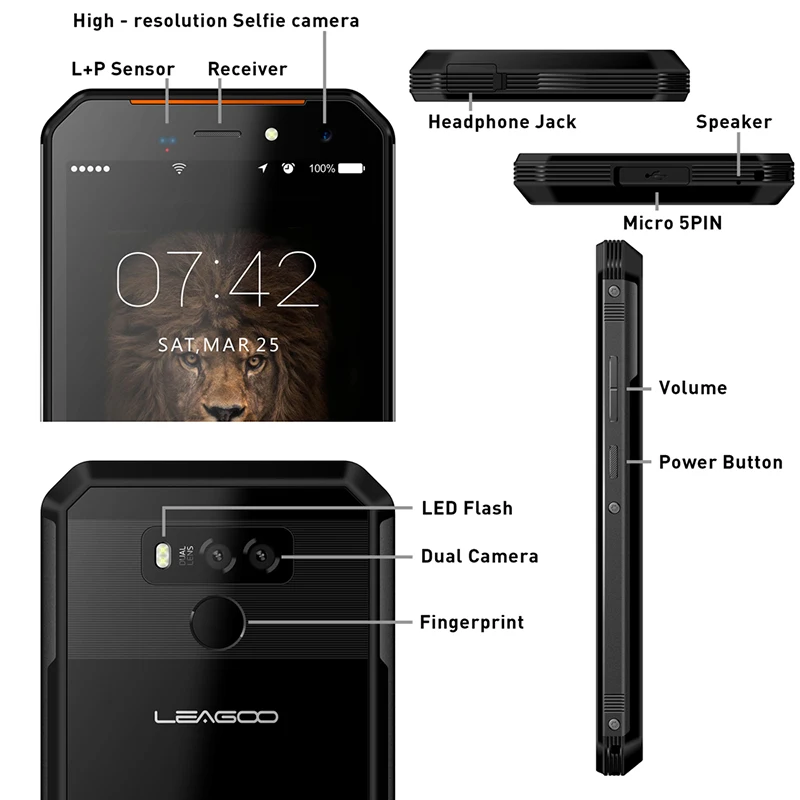  Original Leagoo XRover C IP68 5.72 HD+ IPS Android 8.1 Quad Core 1.5GHZ Smartphone 5000mAh 1440x720