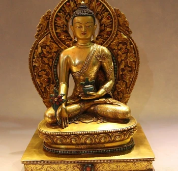 

12" Tibet Buddhism Bronze 24K Gold Seat Shakyamuni Amitabha Buddha Sakyamuni