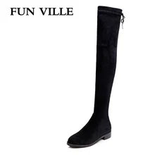 FUN VILLE 2017 new Woman Over the Knee Boots Square Heel short plush font b Women