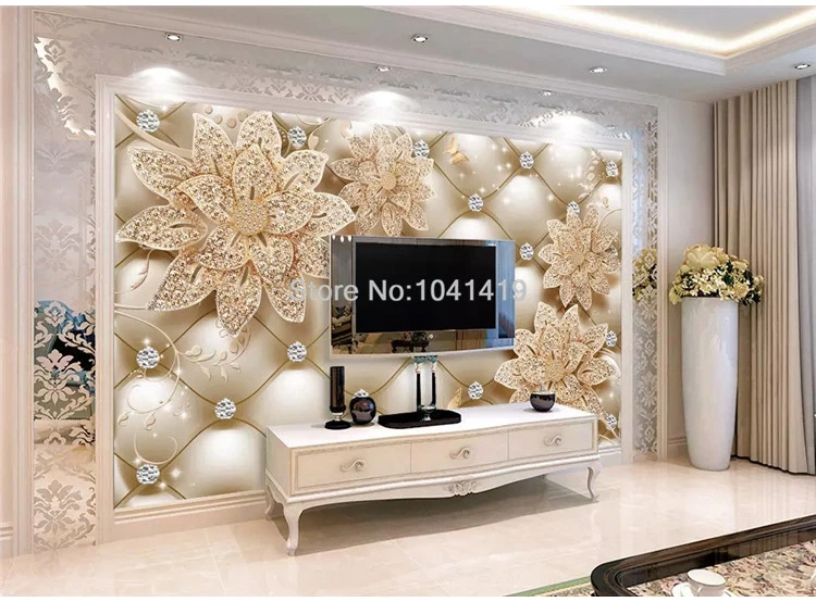 Фото обои Европейский Стиль 3D Алмазные Цветочные украшения фрески Гостиная ТВ диван фон обои для стен 3D фрески