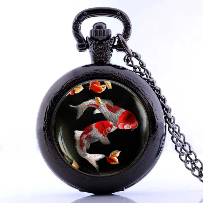Винтажные классические японские часы Koi Fish Pocket & fob ожерелье азиатское искусство