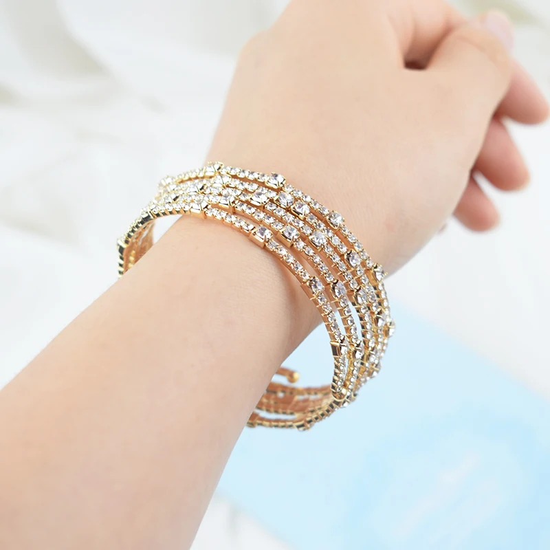Luxury Crystal Bracelet Ladies Gold Silver Plated Bracelet Bride 7 Color Rhinestone Woman Party Bridesmaid Gift Jewelry crystal bracelets bangle bracelet