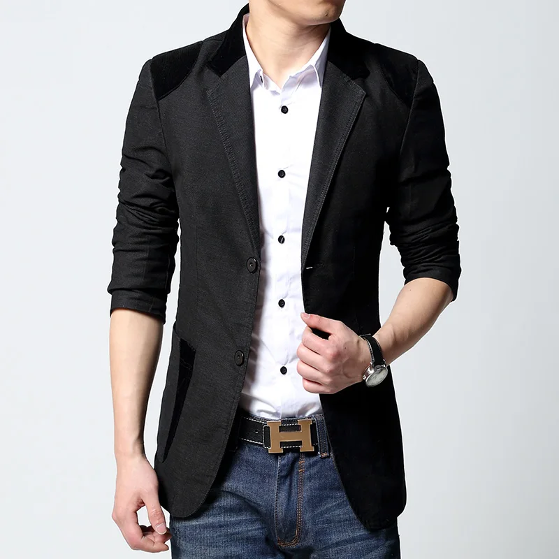 Мужской Корейский приталенный Модный хлопковый пиджак, пиджак черного, синего, бежевого цвета размера плюс M до 6XL, мужские блейзеры, мужское пальто, свадебное платье