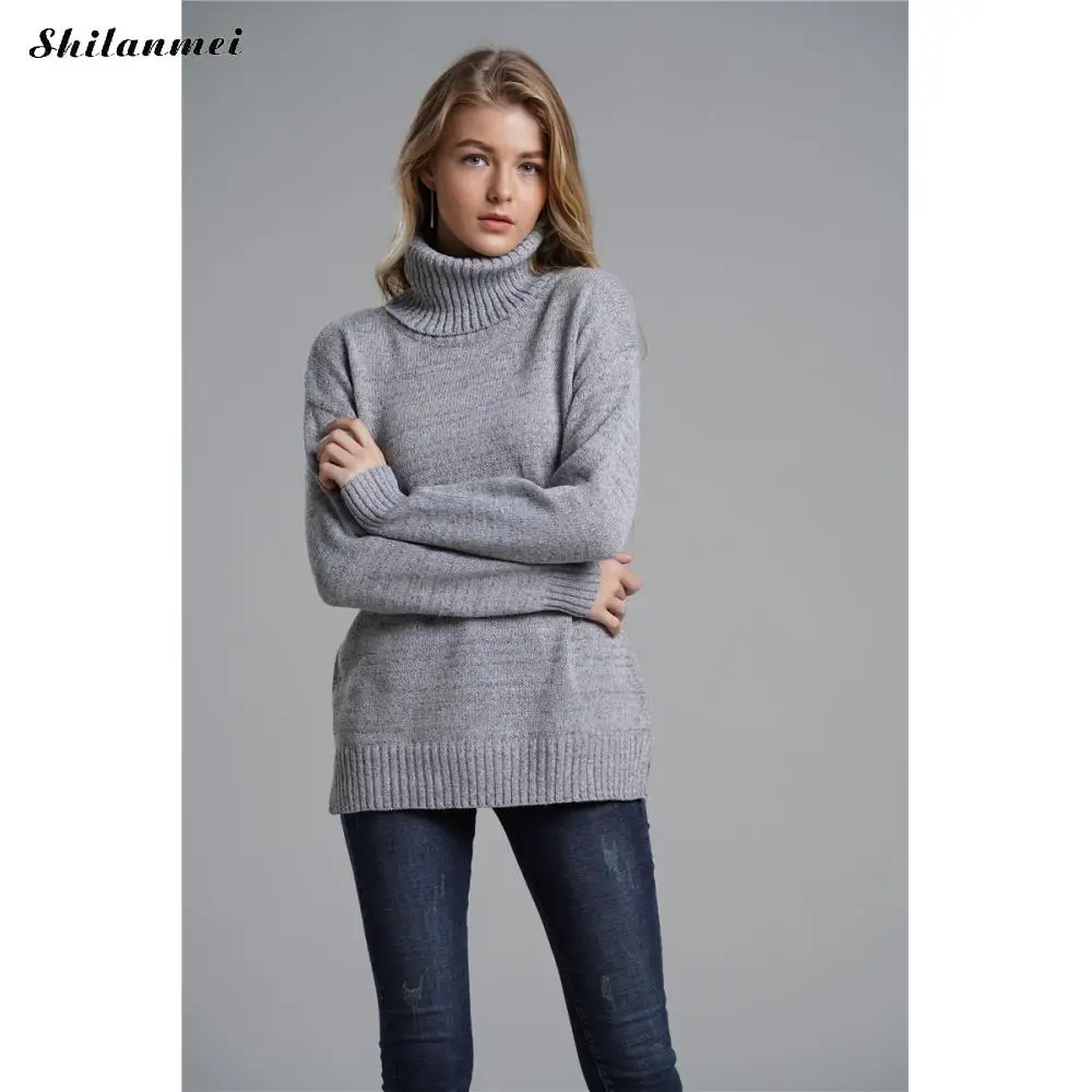 Женский простой свитер 2019 осень зима модный пуловер свитер женский элегантный хаки однотонный длинный рукав водолазка пуловеры
