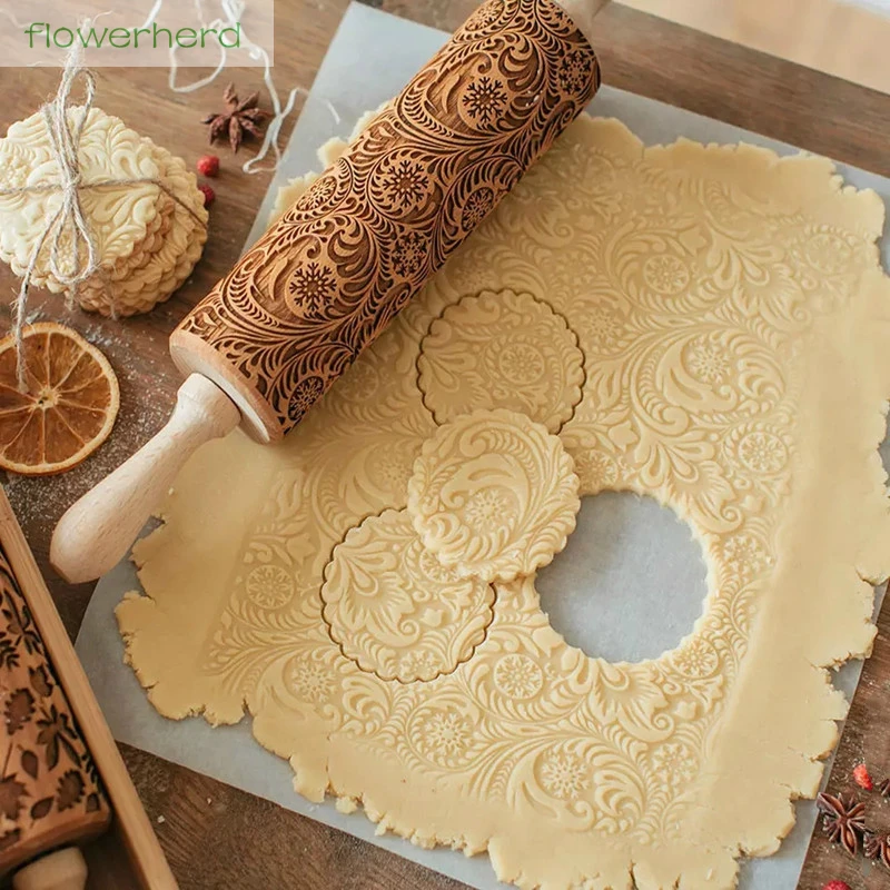 Gift for mother BLOSSOMS WALTZ pattern Embossing Rolling pin Roses pattern. Laser cut rolling pin with Blossoms WALTZ pattern Birthday
