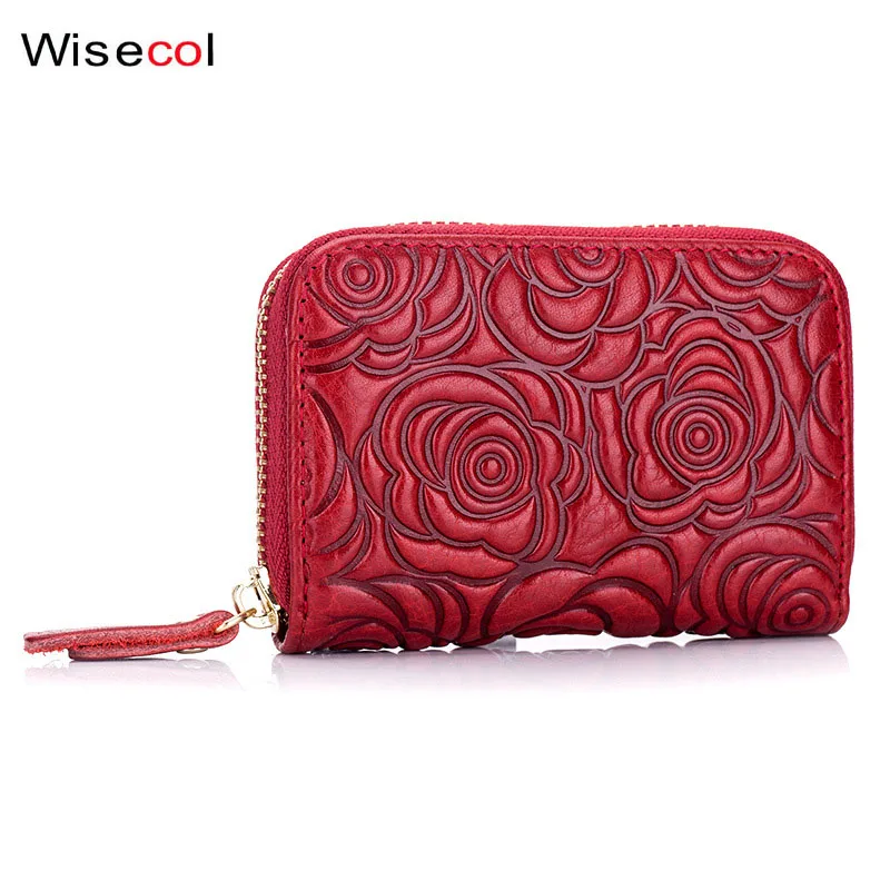 

Wisecol Fashion zipper card bag large capacity leather female credit card holder men's bank card coin driving permit organizer