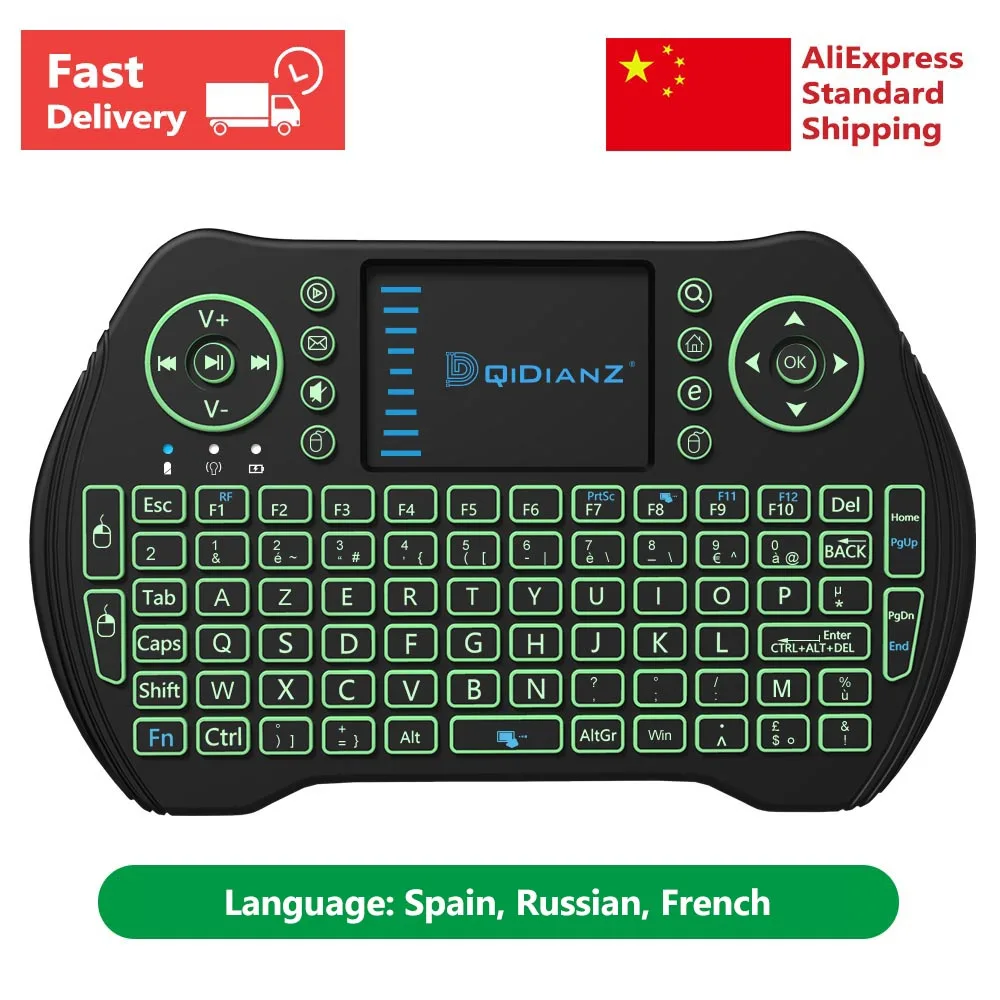 

Mini Wireless Keyboard MT10 2.4G Backlit Touchpad for Android Smart TV Box PC-Black Built-in Lithium Battery