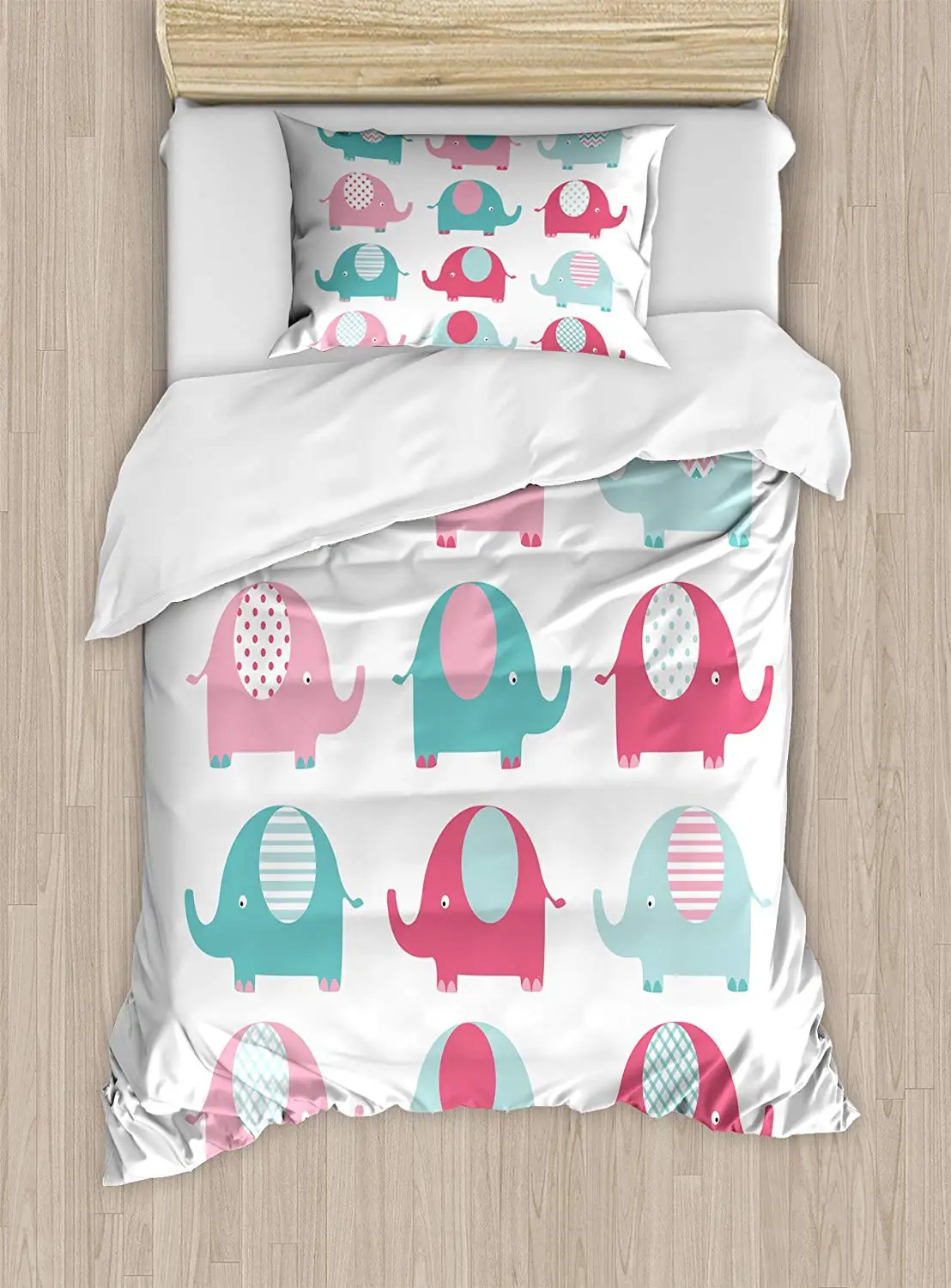 

Elephant Figures Collection in Pink and Blue Colors Chevron Stripes Dots Patterns,Decorative Set with 2 Pillow Sham