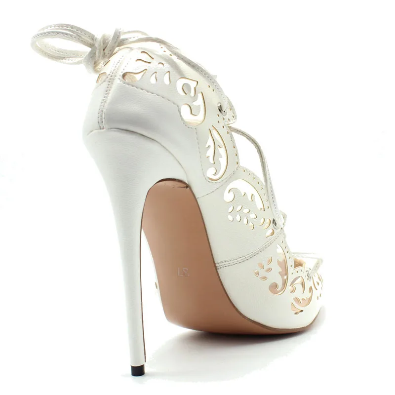 Carollabelly Sexy Women Roman Gladiator Sandals See Through Shoes Openwork Ankle Cross Tied Thin High Heel 12CM