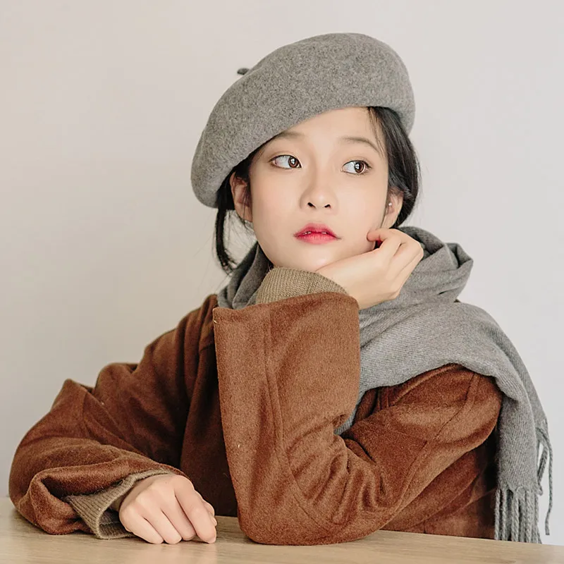 

Women Winter Autumn Beret Caps Solid Color Wool Hats Female Bonnet Caps Winter All Matched Warm Walking Hat Cap