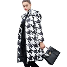 Зимняя Новинка, черная, белая длинная парка, хлопковая куртка с гусиными лапами, наружный слой, утепленное Женское пальто с капюшоном, LCY74