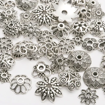 150pcs/lot  Zinc Alloy Antique Silver plated color Bead Caps Fit Jewelry Findings Making End Caps 4-15mm