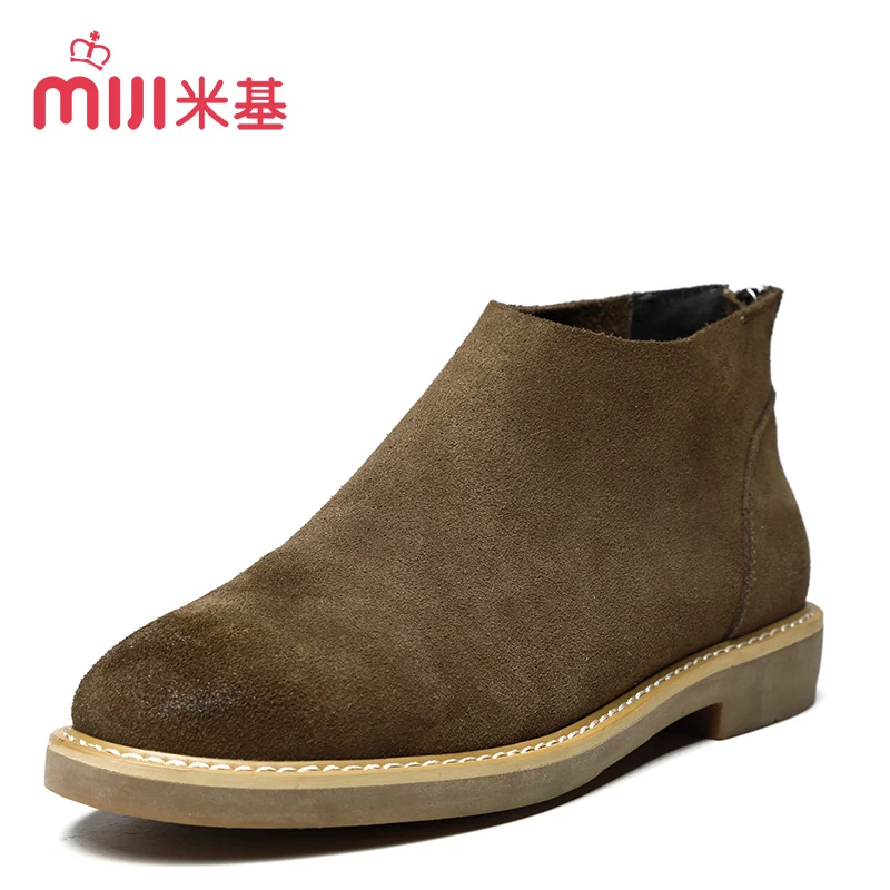 

Miji New Arrival Autum Women Ankle Boots Comfort Short Boots Suede Leather Ladies Shoes Slip On Flats with Brosh-off Color PX-36