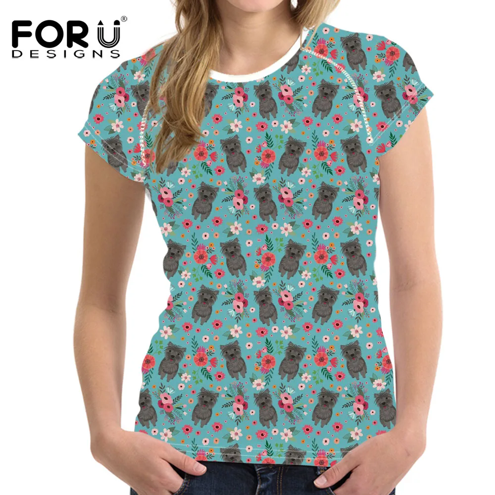 

FORUDESIGNS Summer Women 2018 T Shirt Harajuku Kawaii Cairn Terrier Print T-shirt Cute O neck Short Sleeve Ulzzang Tops Clothing