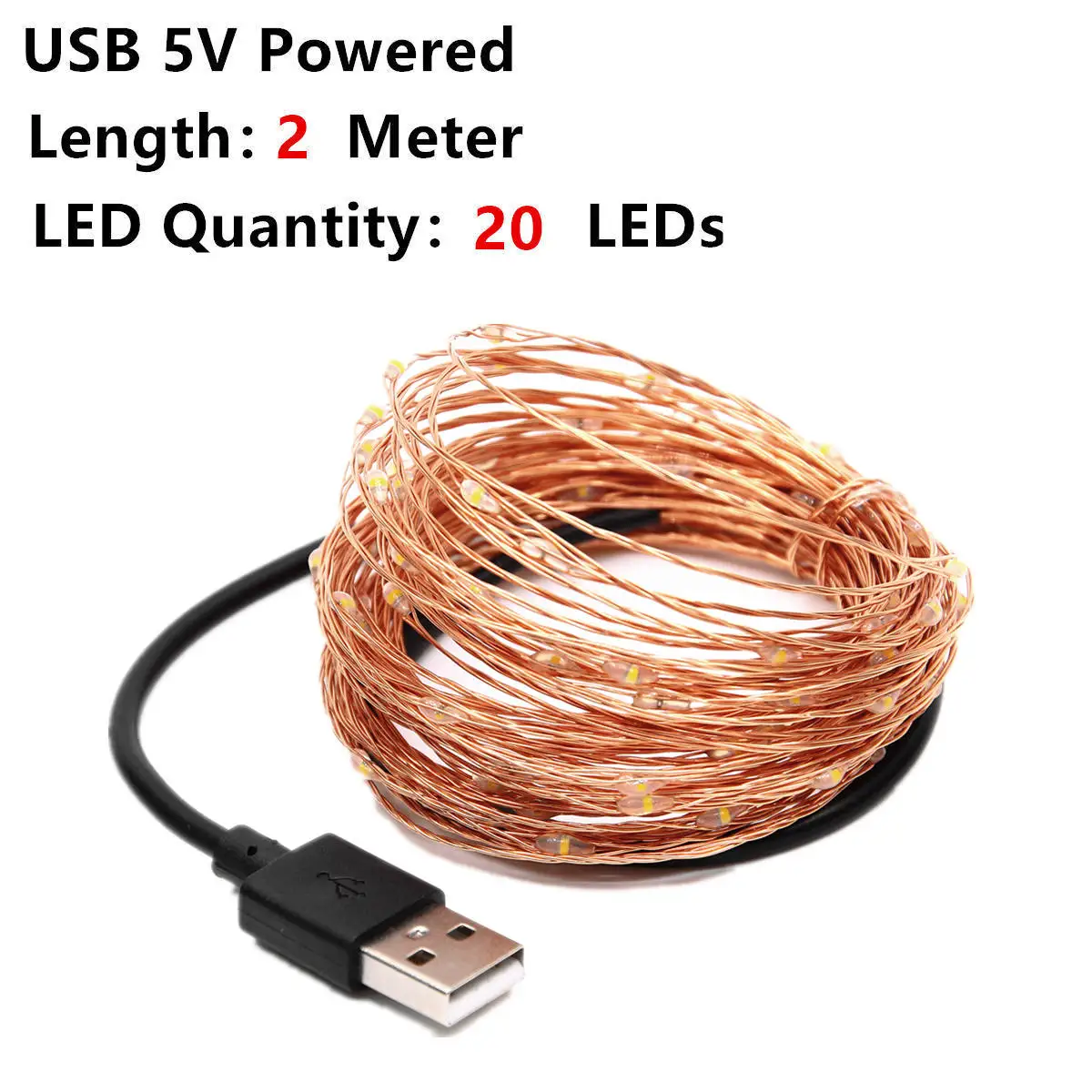 2M Copper Wire 5 в USB светодиодный светильник 10 м 5 м Медный Серебряный провод водонепроницаемый Сказочный светодиодный светильник на Рождество для свадебной вечеринки - Испускаемый цвет: 2M Copper Wire
