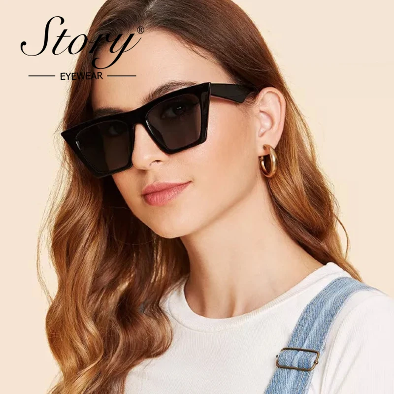 

STORY Small Square Sunglasses Women Luxury Brand Designer PC Frame Gradient Lens Cat Eye Sun Glasses Male 90S Eyewear Shades