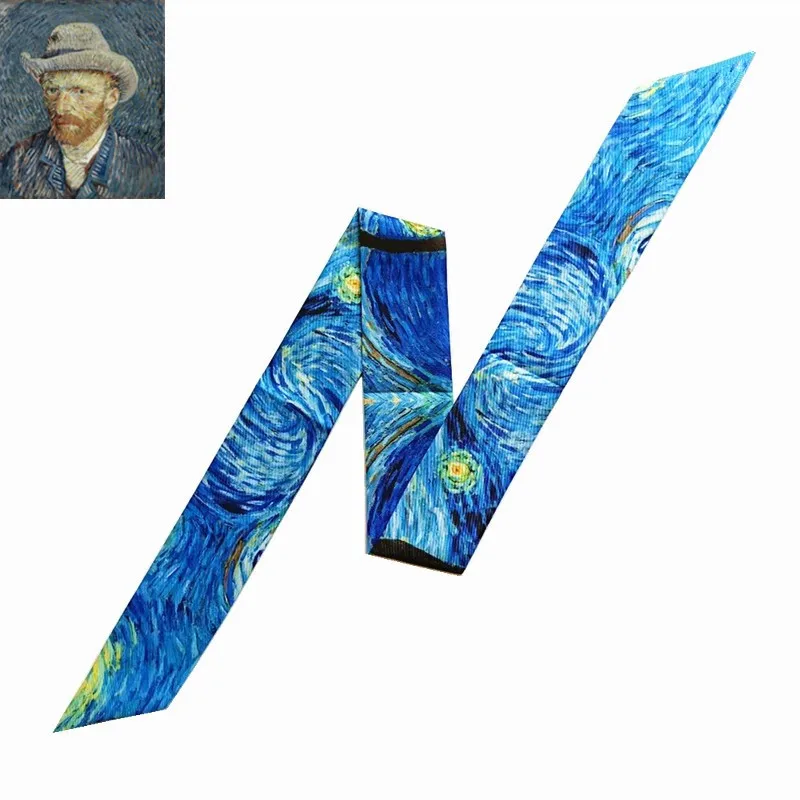 

Van Gogh Oil Painting Bag Scarves 2019 New Design Silk Scarf Women Skinny Scarves For Ladies Multi-function Head Scarf kerchief